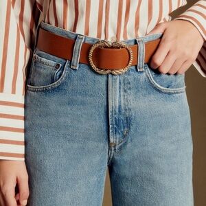 NWT Sezane Artemis Belt in Camel and Silver Buckle 80